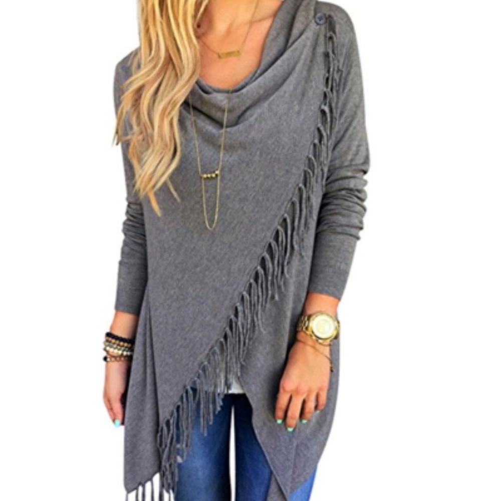 Womens Shawl Type Cowl Long Sleeve Shirt Nice NWOT - Picture 1 of 4